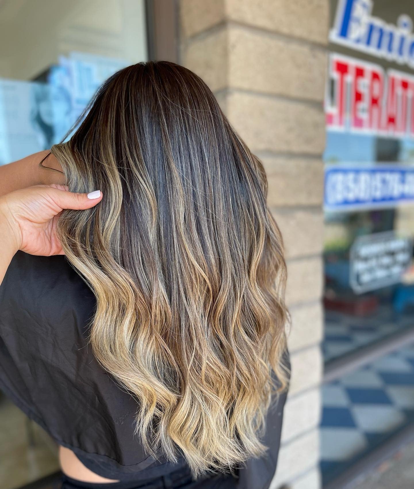 Dark Brown With Blonde Balayage Side Part — Blonde to Brunette Hair