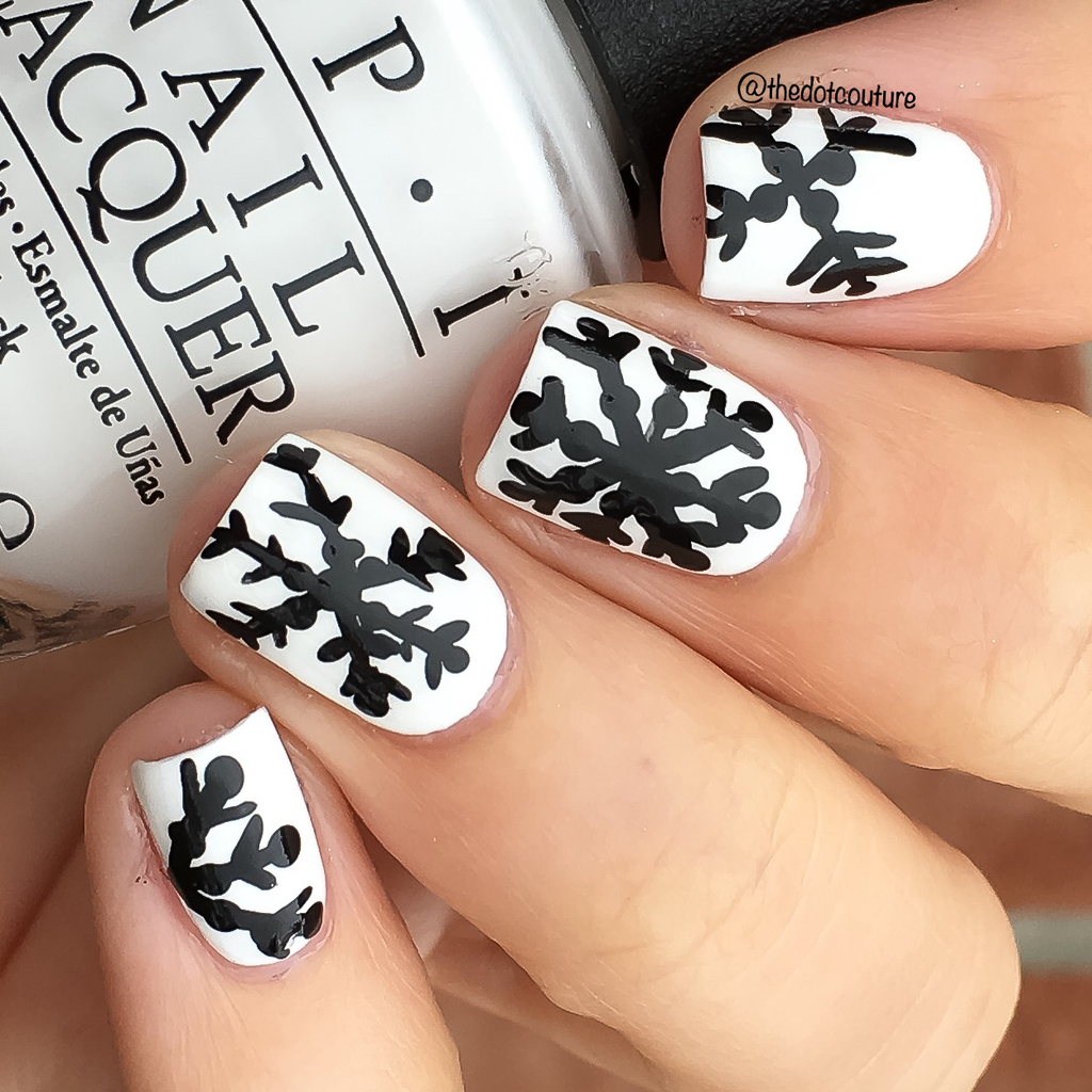 Black Snowflake Glossy Square Nails — Winter Wonderland Nails