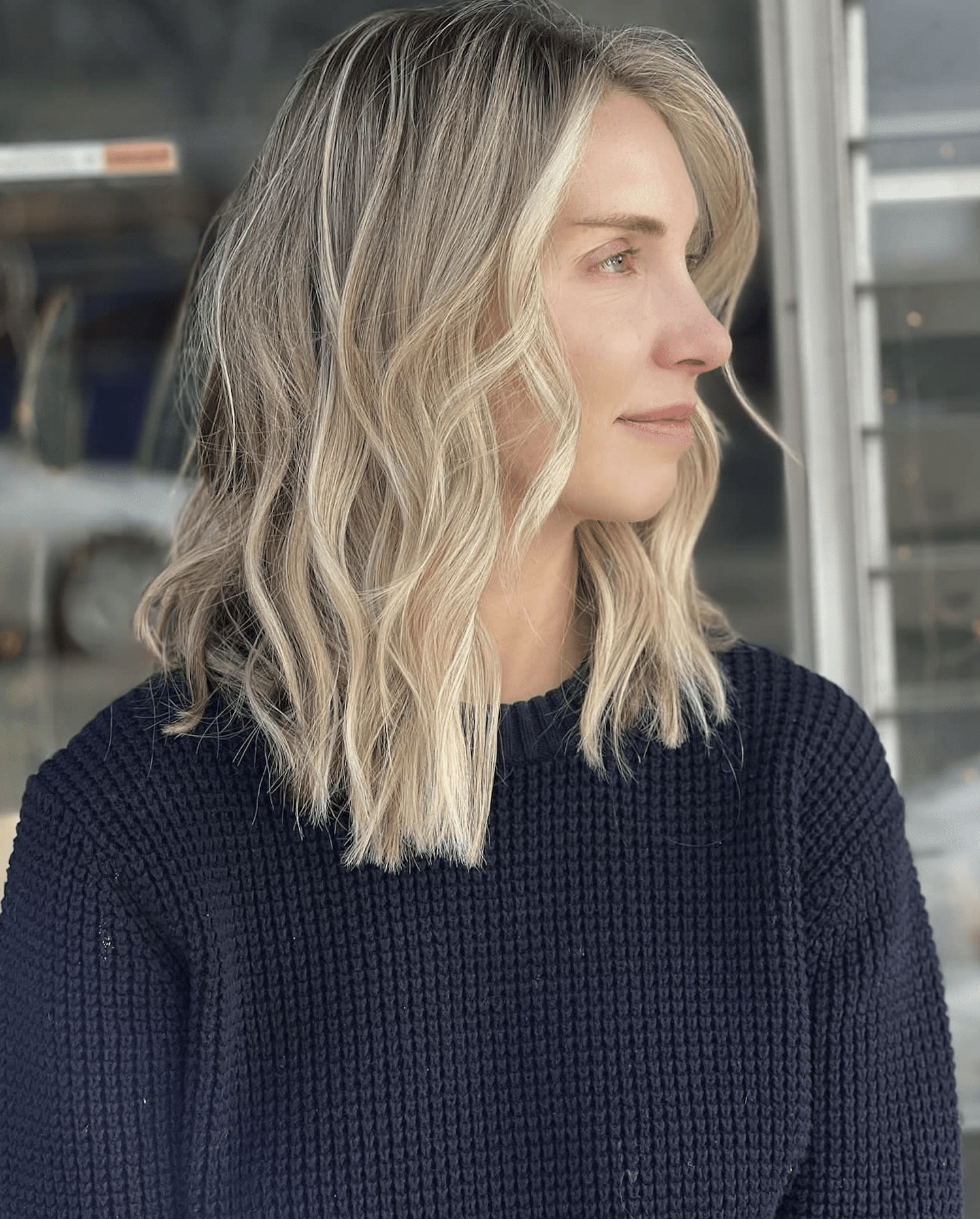 Ash Blonde Lob With Darker Roots — Reverse Balayage