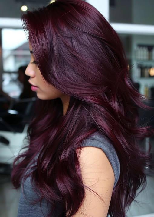 Glossy Dark Burgundy Waves Glossy Dark Burgundy Waves — Burgundy Hair Color