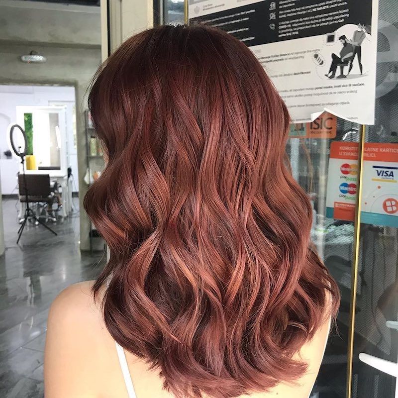 Deep Warm Mahogany Voluminous Waves Deep Warm Mahogany Voluminous Waves — Mahogany Hair Color
