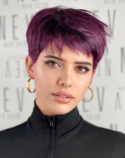 Vibrant Purple Pixie Cut — Winter Hair Colors for Short Hair