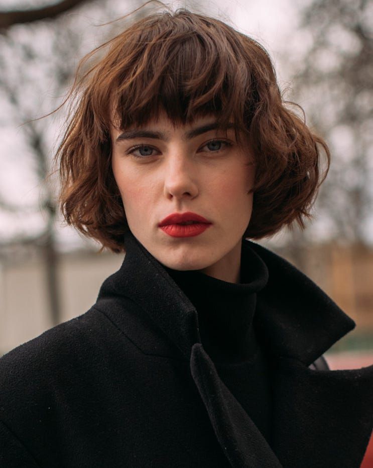Brown Chin-Length Bob With Textured Bangs — Cute Winter Hairstyles