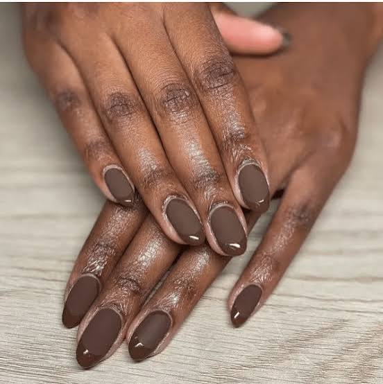 Deep Muted Brown Matte Medium Almond Nails Deep Muted Brown Matte Medium Almond Nails — Winter Nail Colors for Dark Skin