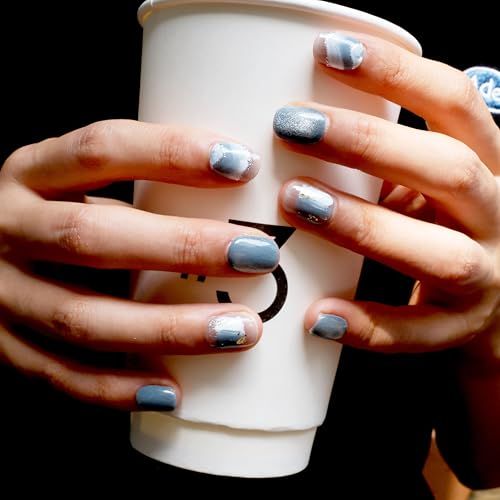 Navy Blue with Grey Leopard Navy Blue with Grey Leopard — Short Winter Square Nails