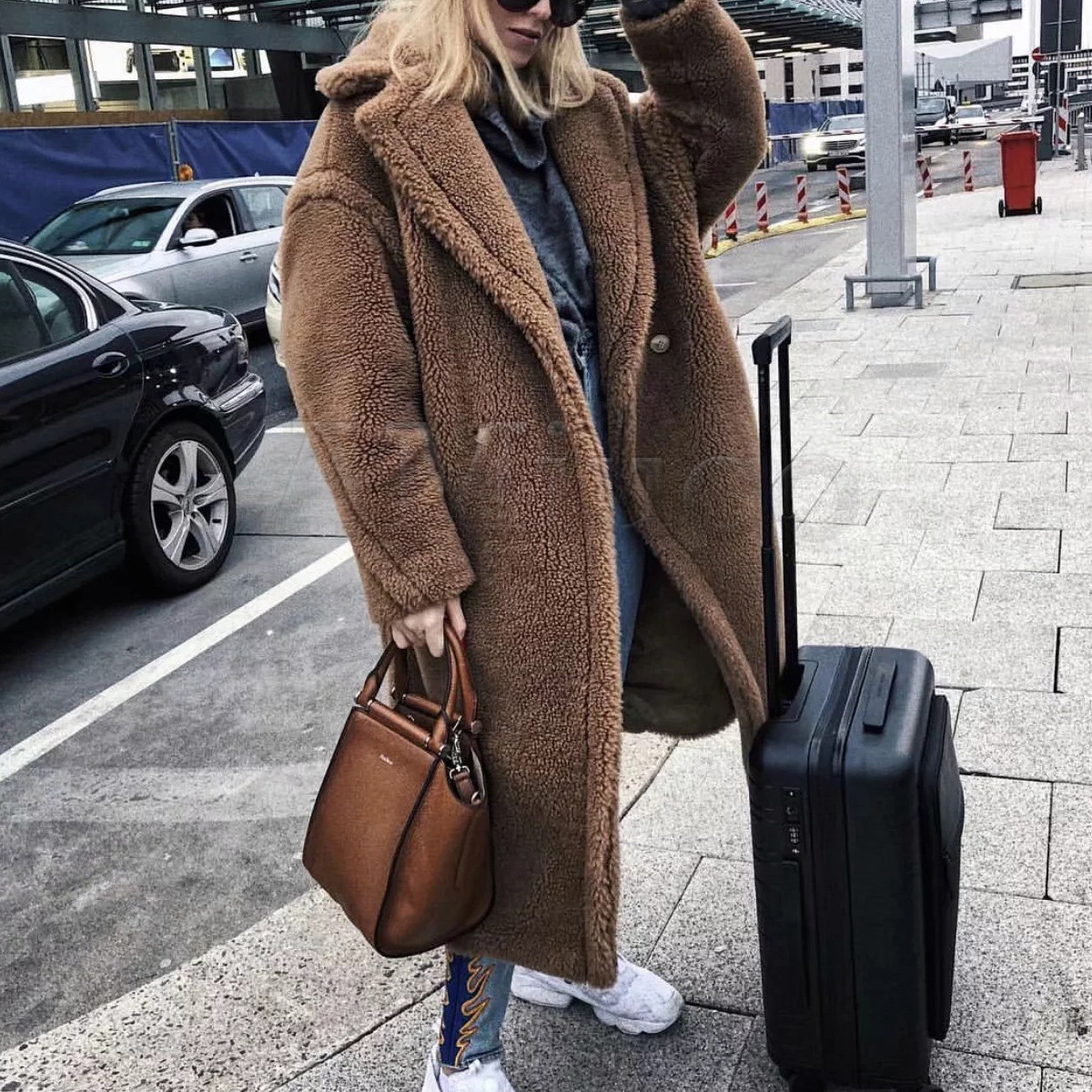 Travel Outfit Idea — Teddy Coat Outfits