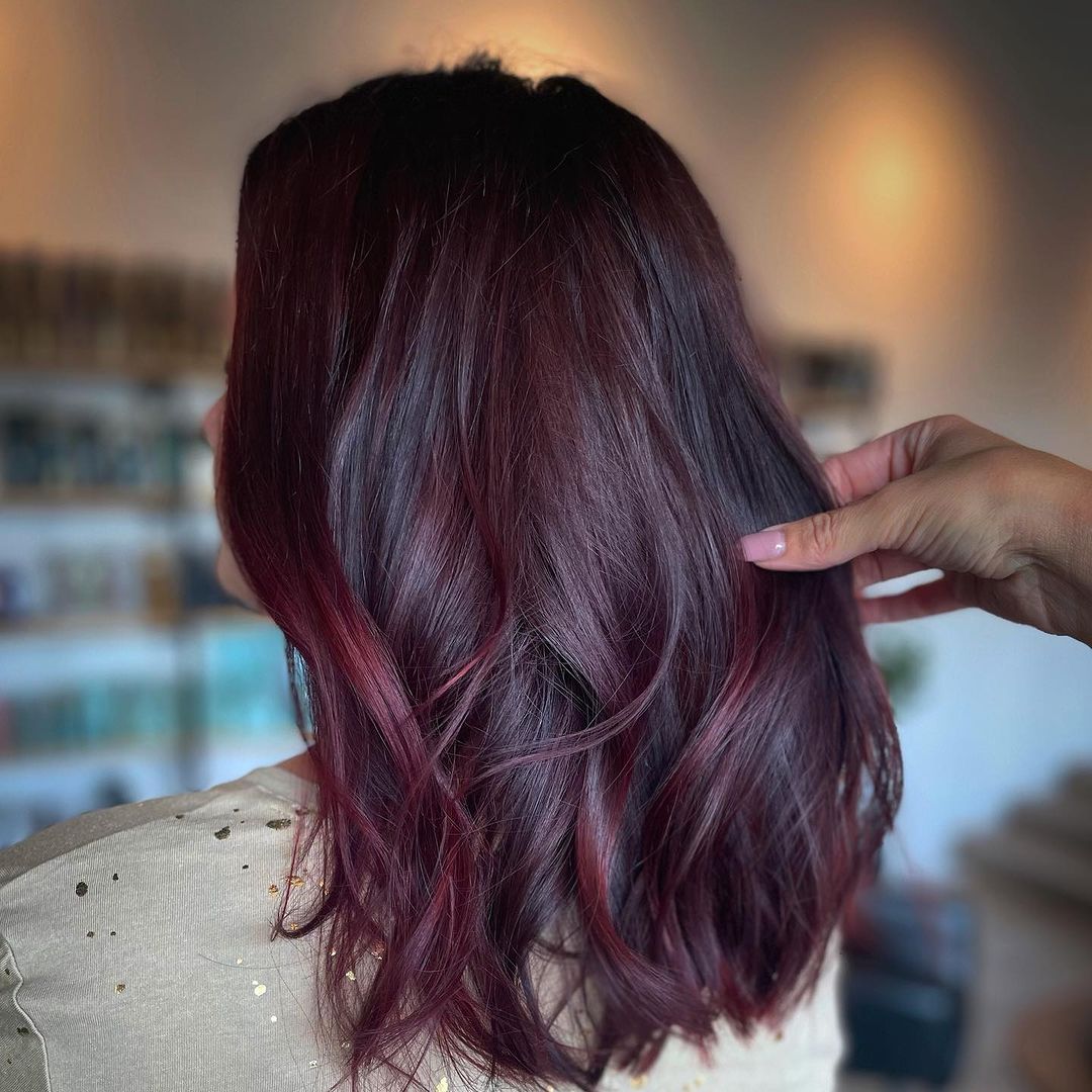 Collarbone Length with Subtle Cherry Highlights — Cherry Cola Hair Color