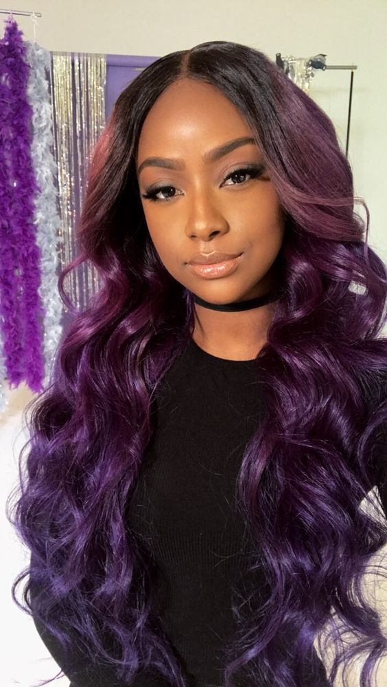 Dark Brown Ombre with Purple and Pink — Winter Hair Colors for Black Women