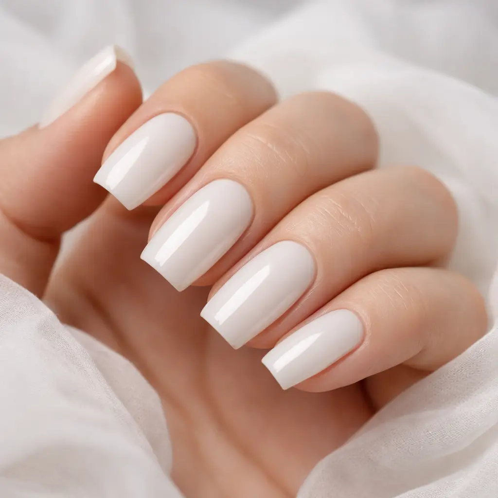 One Hand Medium Square Opaque Milky White Glossy One Hand Medium Square Opaque Milky White Glossy — Milky White Nails