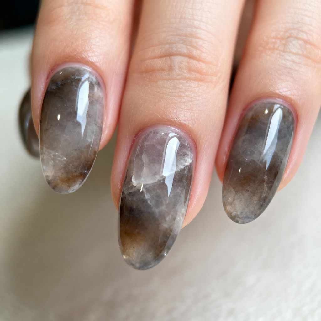 Glossy Grey Brown White Marble Nails Glossy Grey Brown White Marble Nails — Winter Gray Nails