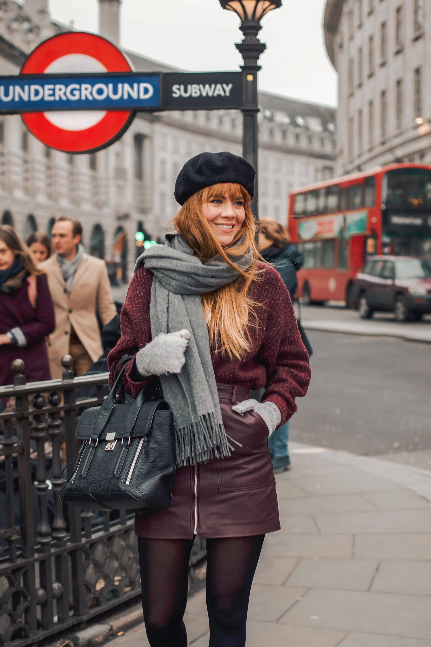 Burgundy Leather Skirt for a Chic Casual Look — London Winter Outfits