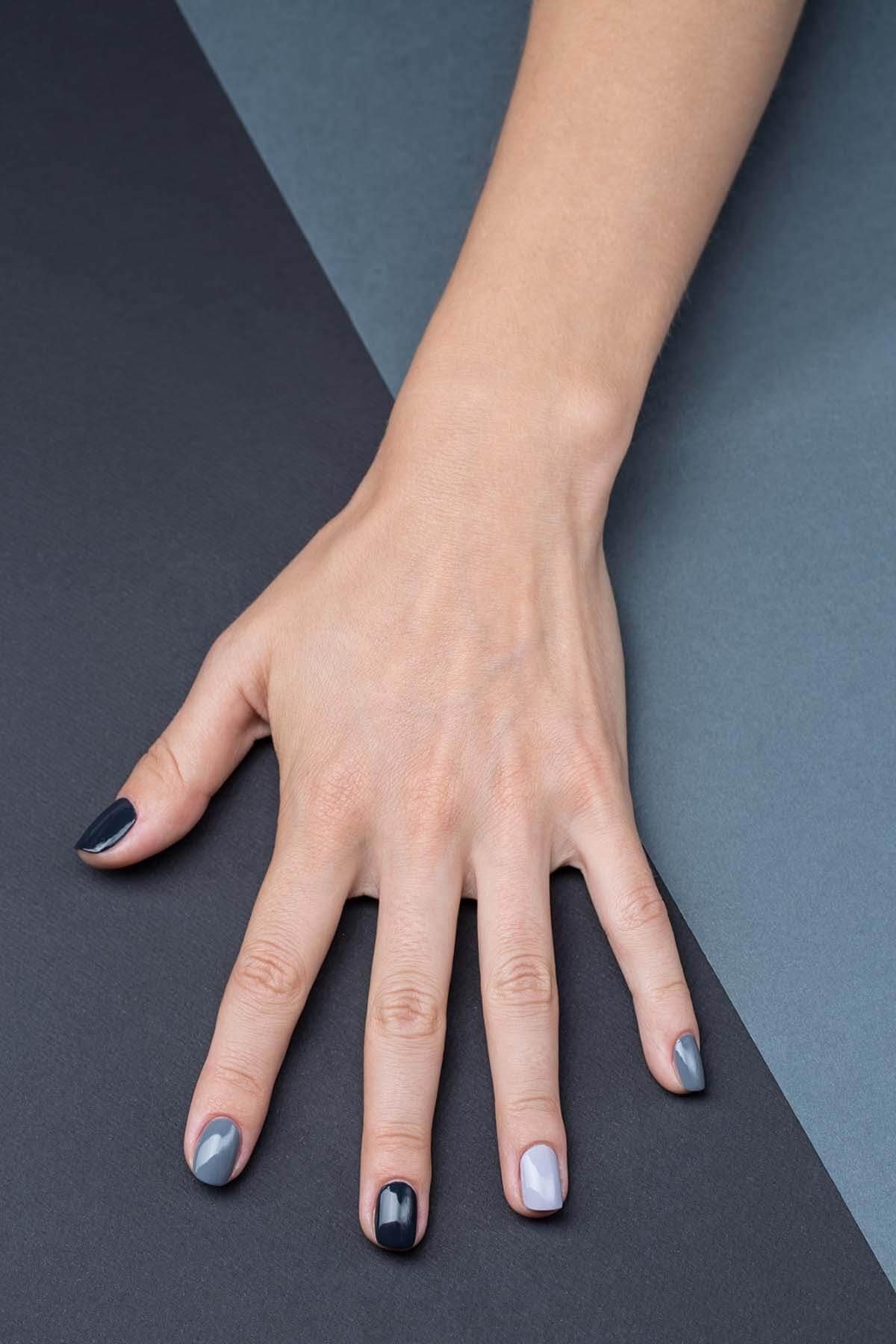 Monochromatic Grey Color Block Monochromatic Grey Color Block — Winter Nail Colors for Women Over 70