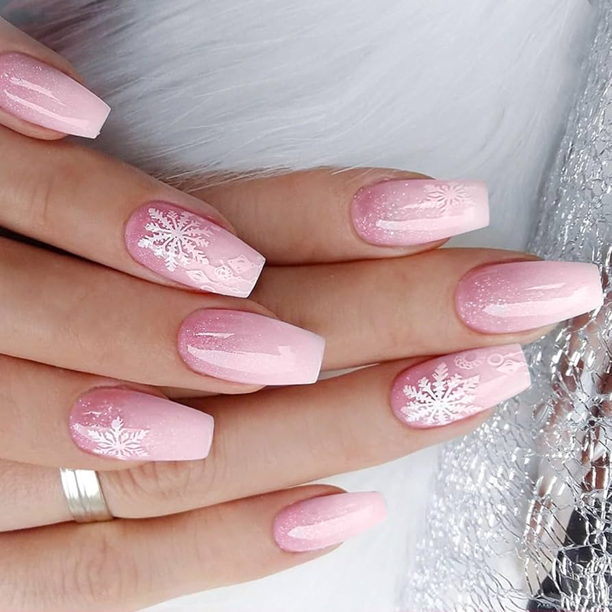 Pale Pink Glitter Gradient Snowflakes Pale Pink Glitter Gradient Snowflakes — Winter Acrylic Nails
