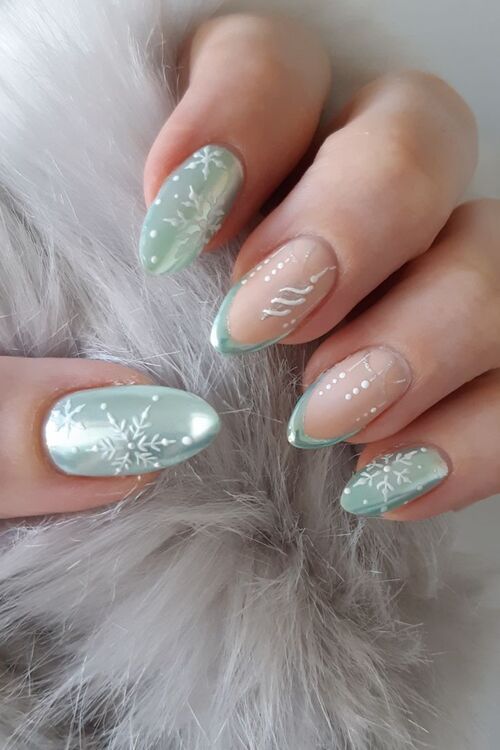 Mint Green Metallic Shimmer Snowflake Nails Mint Green Metallic Shimmer Snowflake Nails — Winter Green Nails