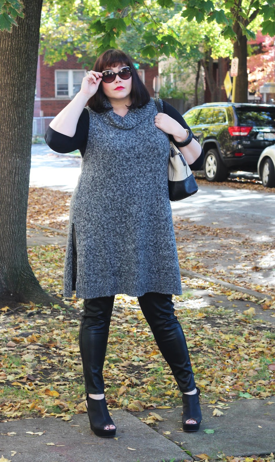 Knit Tunic Sweater and Platform Heels for a Chic Finish — Winter Outfits with Leggings