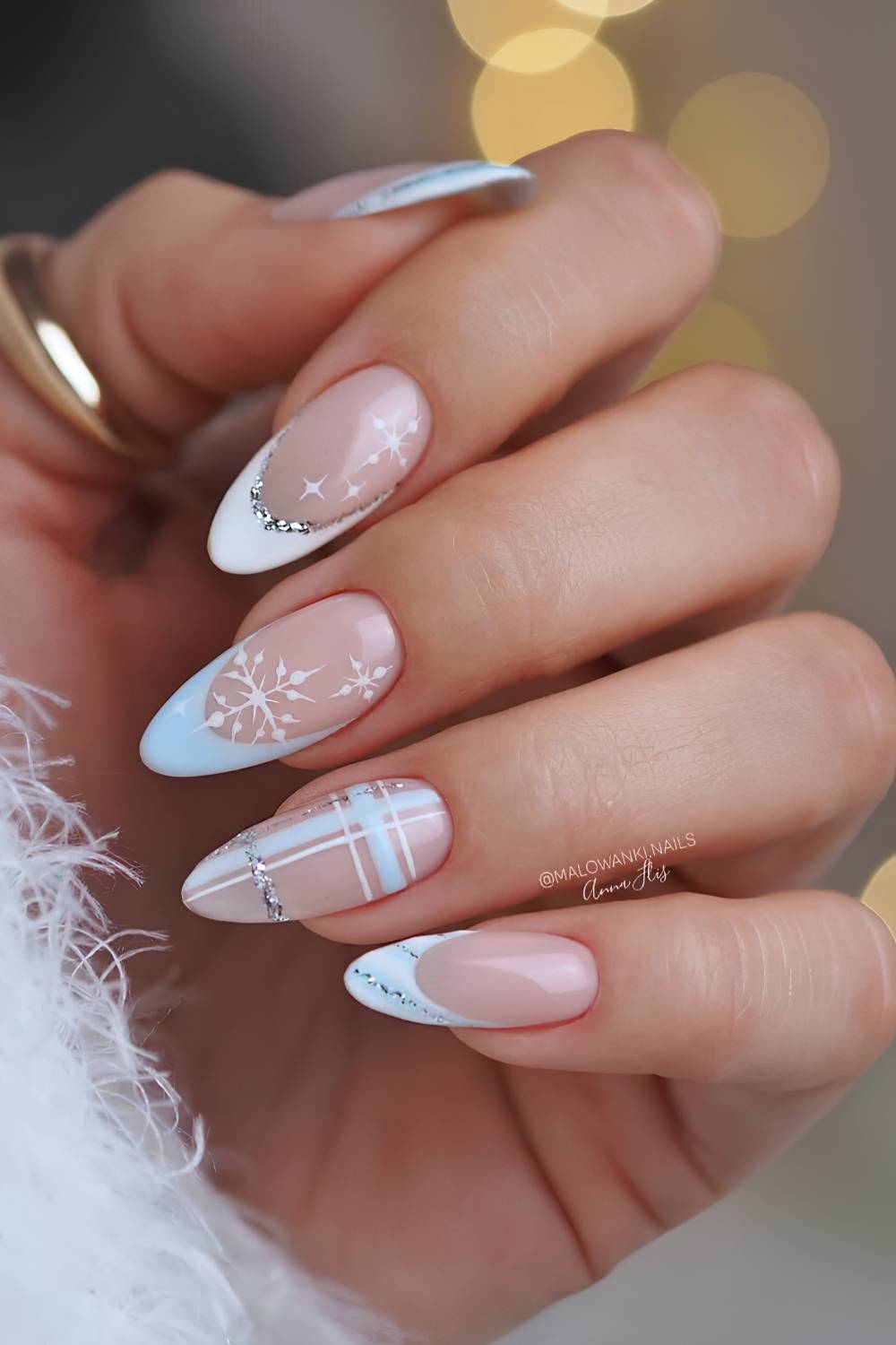 Winter White French with Snowflakes Winter White French with Snowflakes — Winter Blue Nails