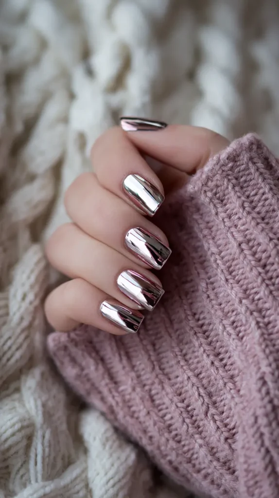 Cozy Winter Silver Chrome Nails Cozy Winter Silver Chrome Nails — Winter Chrome Nails