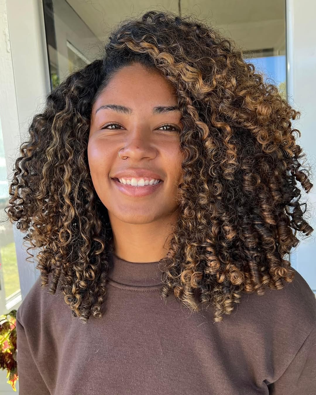 Dark Brown With Honey Blonde Highlights — Front View Of Thick Winter Highlights