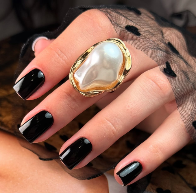 Solid Glossy Black Short Square Nails Solid Glossy Black Short Square Nails — Classy Winter Nails