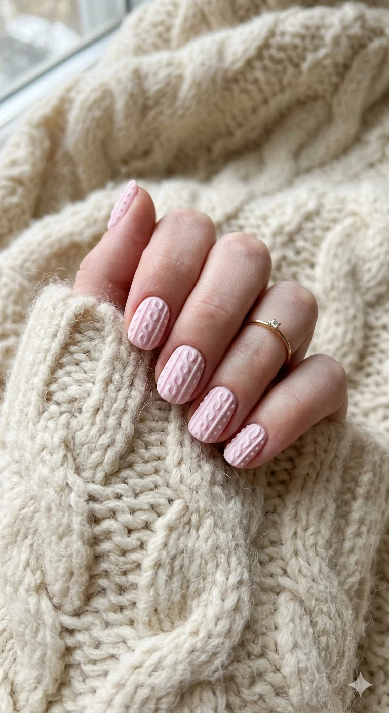Matte Soft Pink Realistic Cable Knit Texture Matte Soft Pink Realistic Cable Knit Texture — Winter Pink Nails