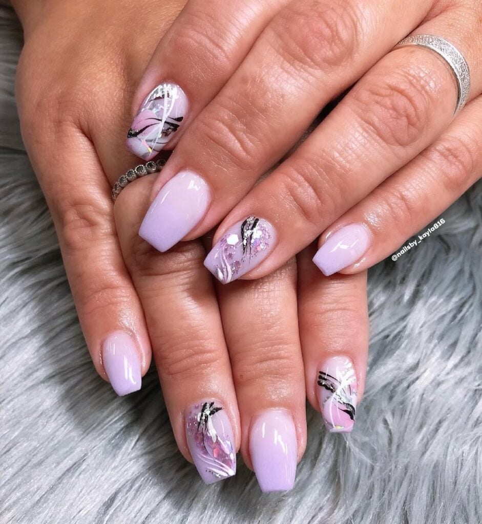 Lavender Abstract Glitter Coffin Lavender Abstract Glitter Coffin — Winter to Spring Transition Nails