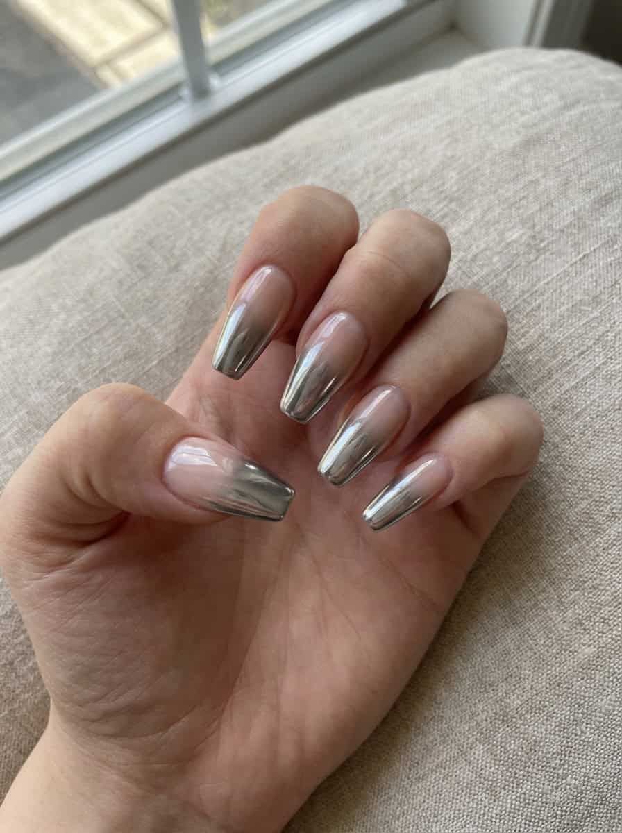 Gradient French Tips Visual Idea Gradient French Tips Visual Idea — Silver Chrome Nails