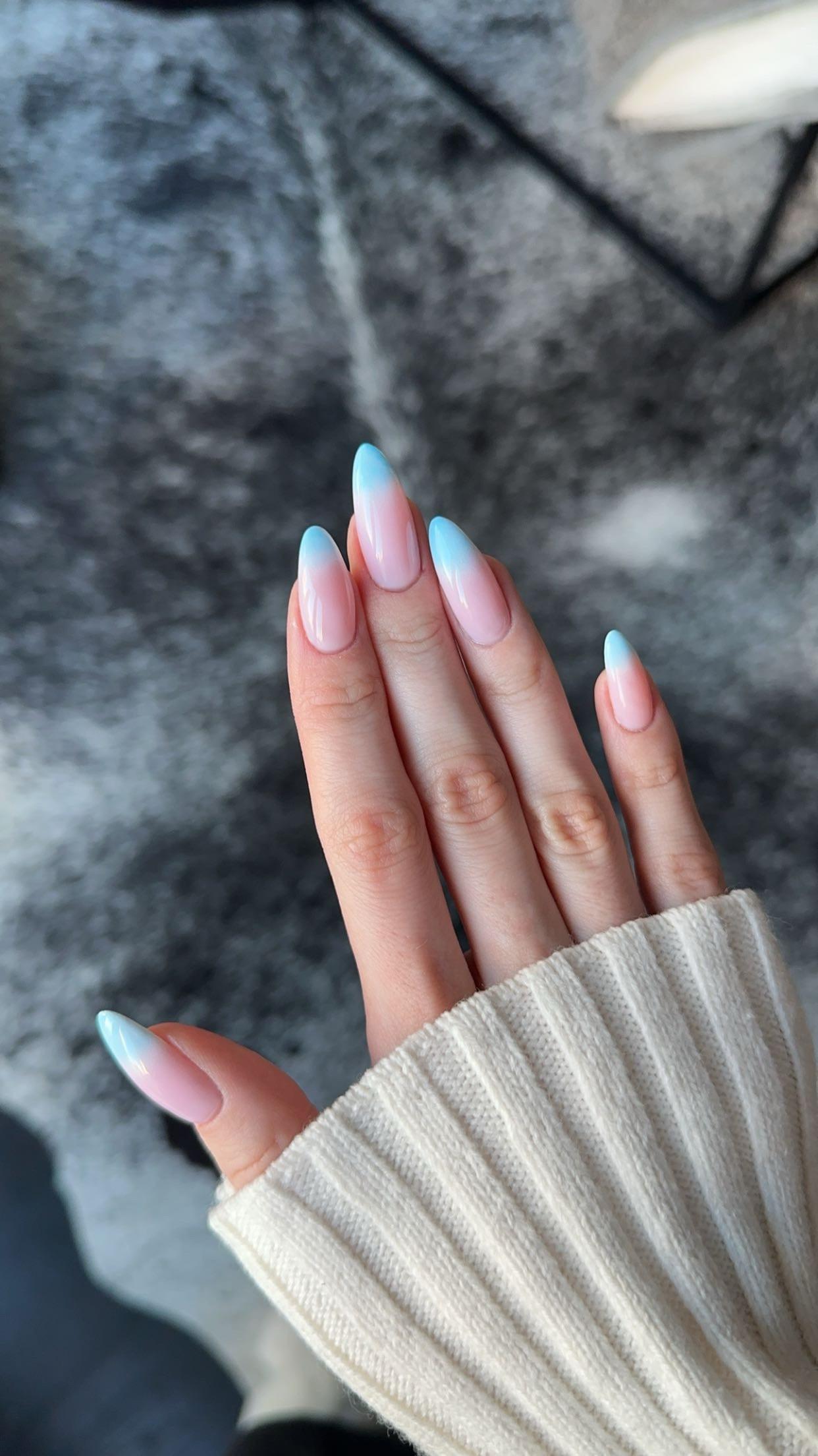 Nude to Icy Blue Ombre Stiletto Nails — Icy Blue Nails