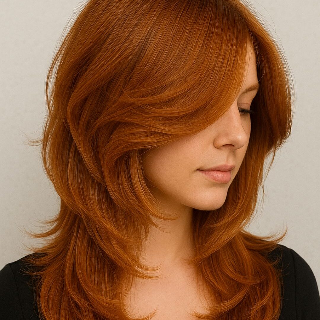 Vibrant Red Shoulder Length Layers Vibrant Red Shoulder Length Layers — Winter Haircuts for Women