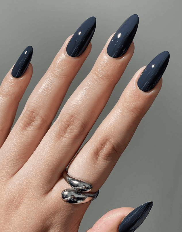 Deep Navy Blue Textured Nails — Winter Nail Colors for Women Over 40