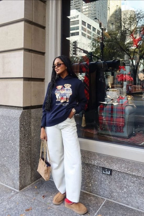 Navy Graphic Hoodie with White Wide-Leg Pants Navy Graphic Hoodie with White Wide-Leg Pants — January Outfits