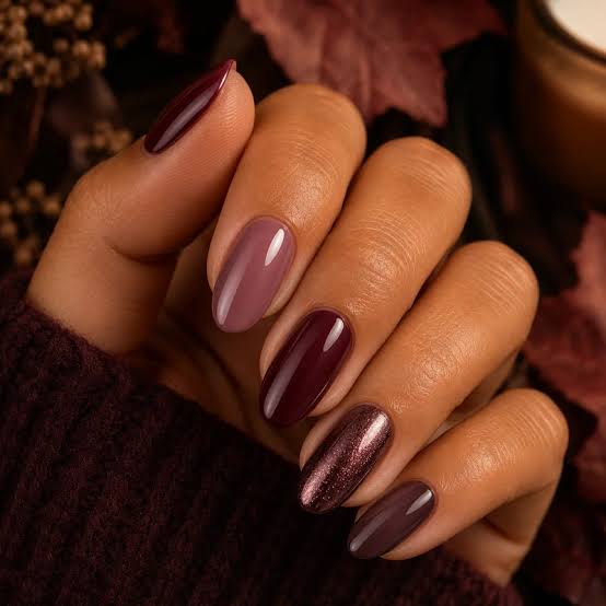 Muted Berry Dusty Rose Rose-Gold Shimmer Nails Muted Berry Dusty Rose Rose-Gold Shimmer Nails — Winter Nail Colors for Dark Skin