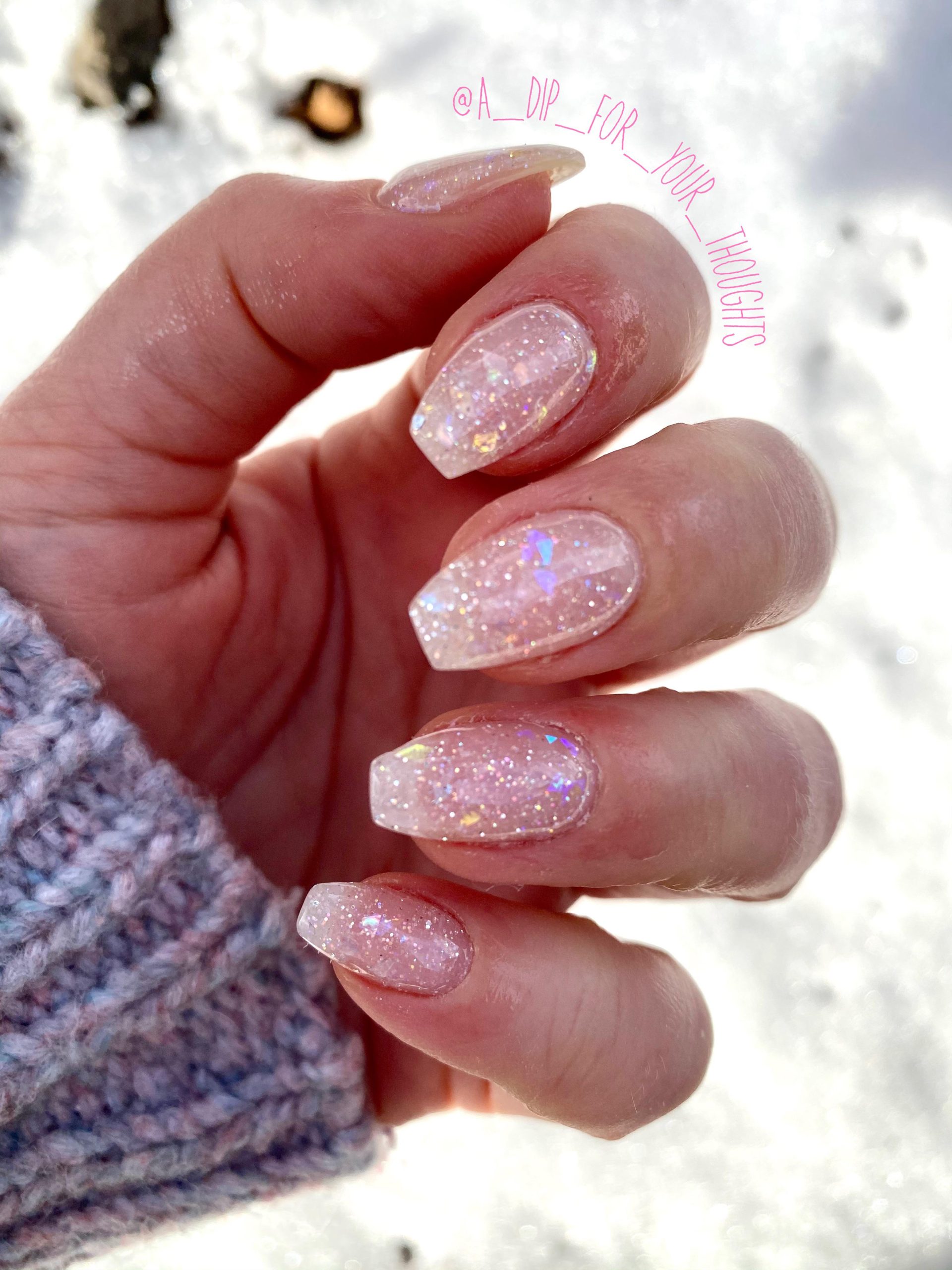Milky White Glitter Coffin Nails — Winter Wonderland Nails