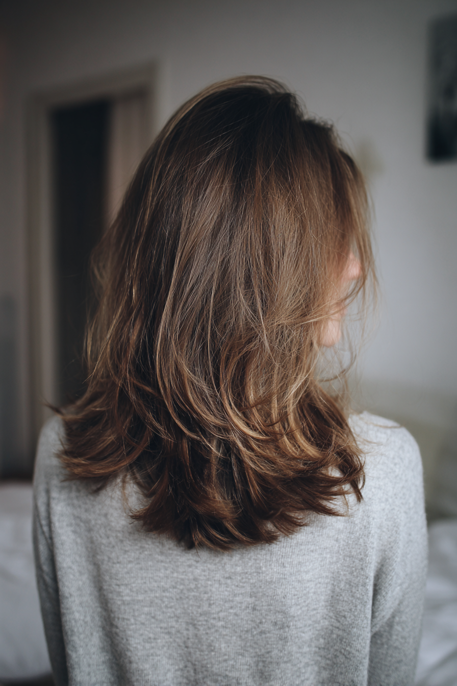 Medium Brown With Subtle Highlights Voluminous Lob With Curtain Bangs Medium Brown With Subtle Highlights Voluminous Lob With Curtain Bangs — Medium Length Winter Haircuts