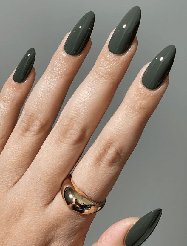 None Dark Olive Green Glossy Nails None Dark Olive Green Glossy Nails — Winter Green Nails
