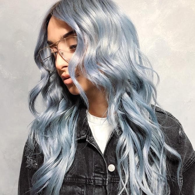 Vibrant Blue-Gray With Blue Highlights Vibrant Blue-Gray With Blue Highlights — Winter Hair Colors for Gray Hair