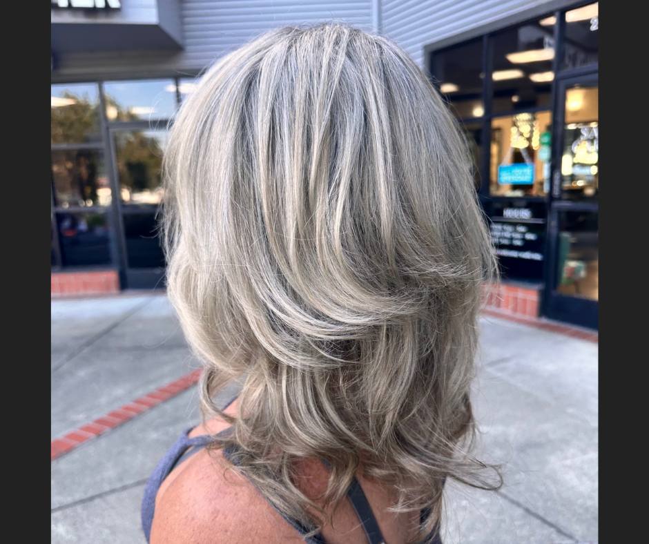 Gray Blending Highlights Collarbone Soft Waves Blend