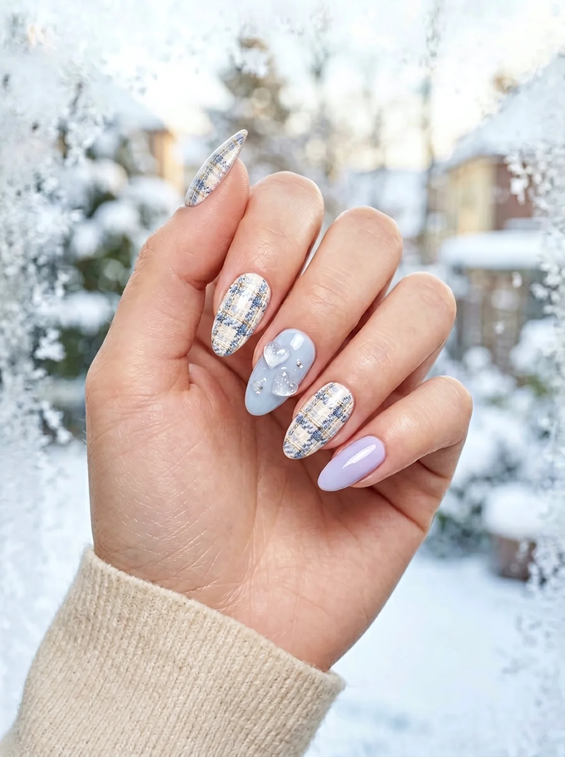 Tweed Pattern Pastel Oval Nails Tweed Pattern Pastel Oval Nails — Pastel Winter Nails