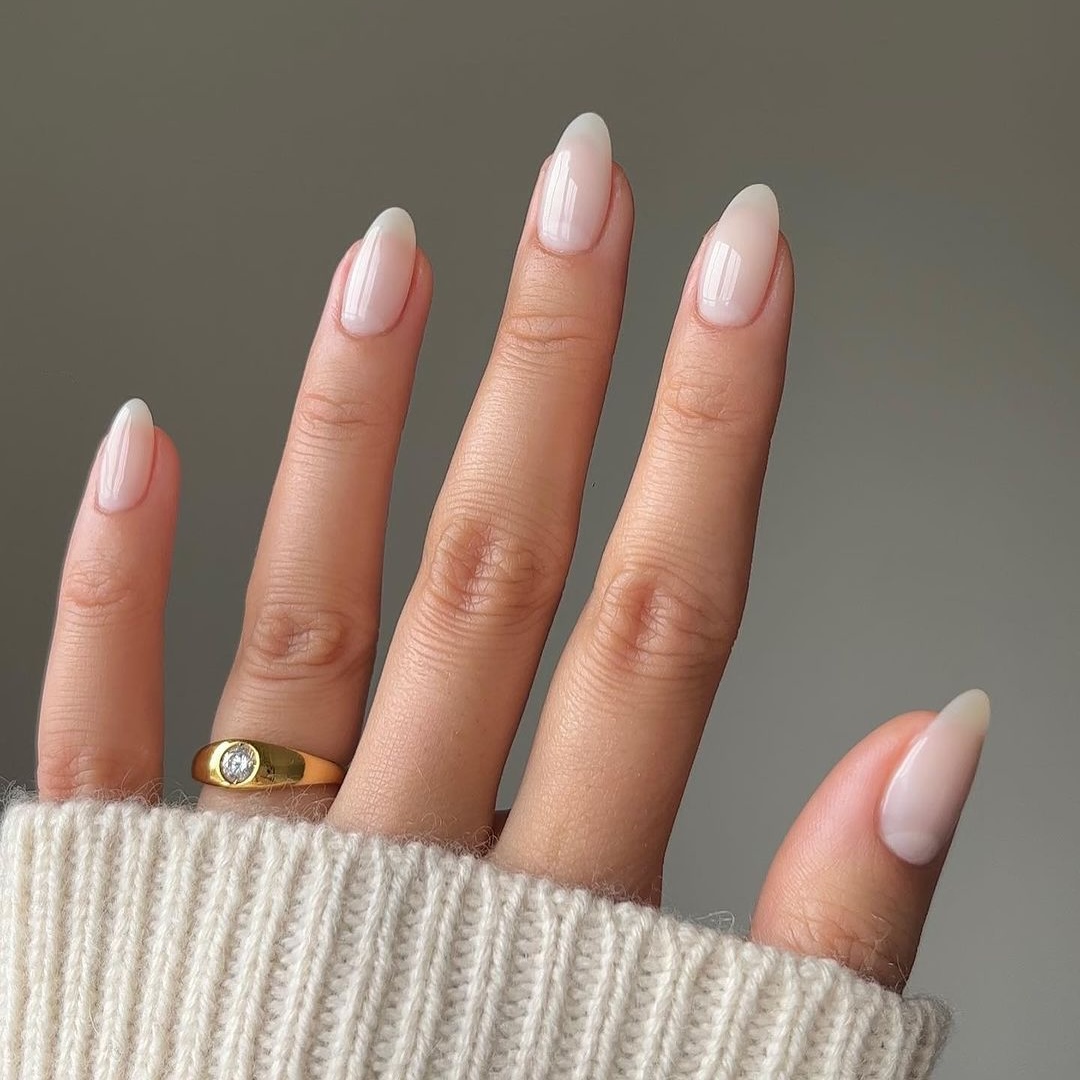 Medium Almond Sheer Milky White French Tip Medium Almond Sheer Milky White French Tip — Milky White Nails