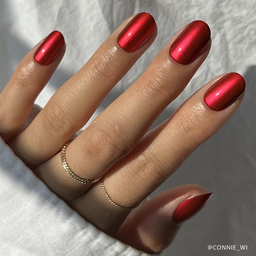 Metallic Shimmer Cherry Red Oval Nails Metallic Shimmer Cherry Red Oval Nails — Cherry Red Nails