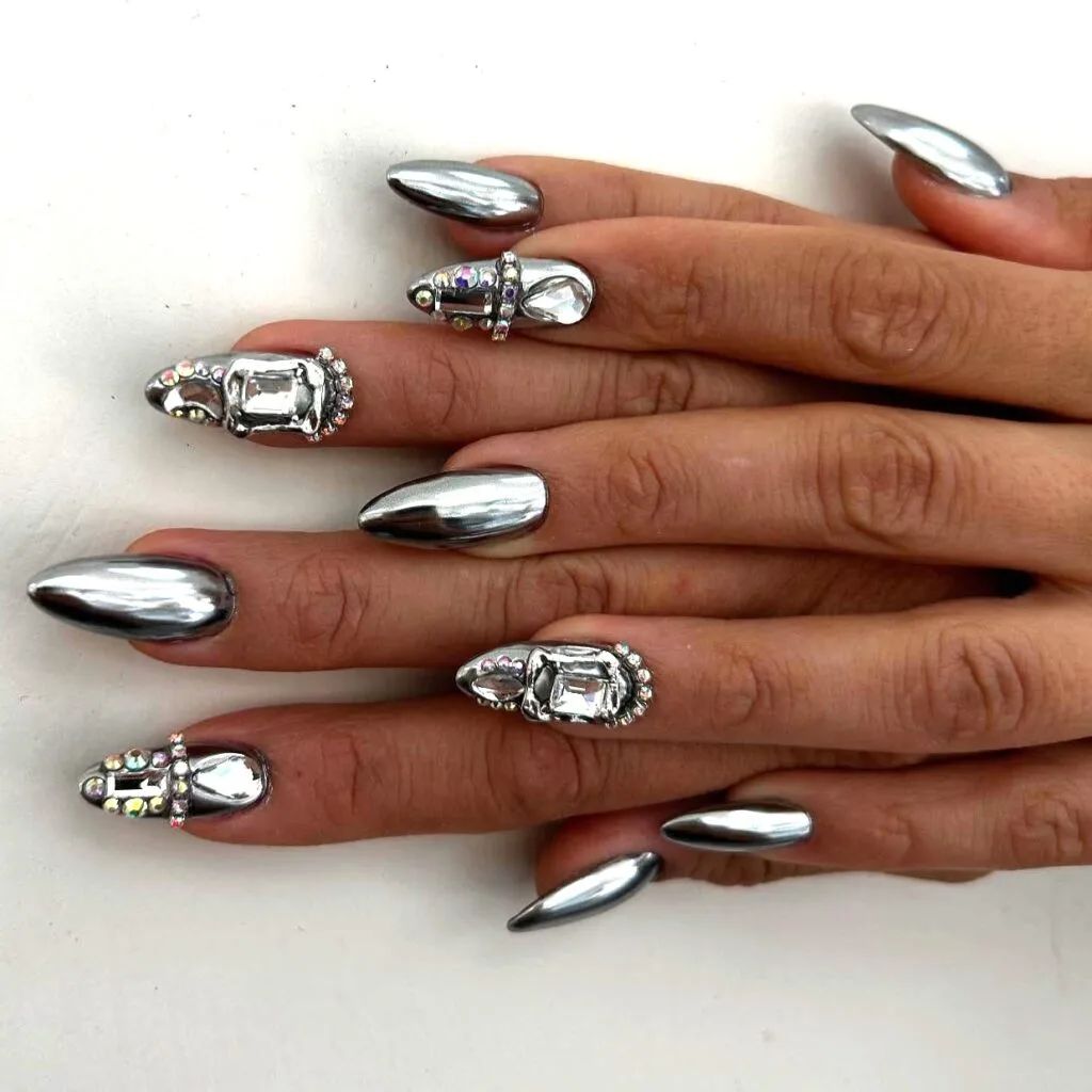 Swirls And Abstract Shapes Visual Idea Swirls And Abstract Shapes Visual Idea — Silver Chrome Nails