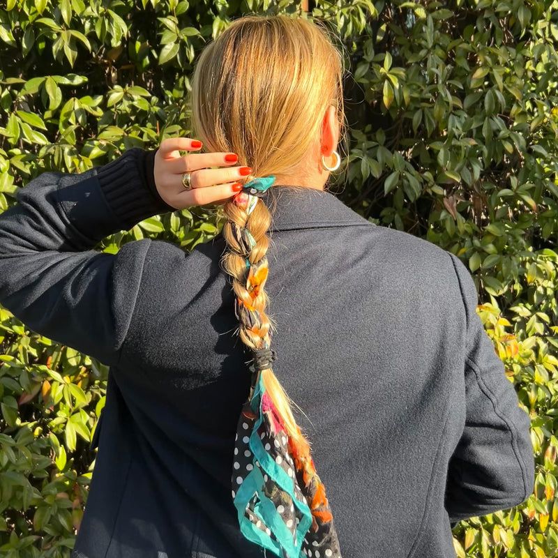Blonde Braid Woven with Colorful Scarf Blonde Braid Woven with Colorful Scarf — Winter Hairstyles with Scarf