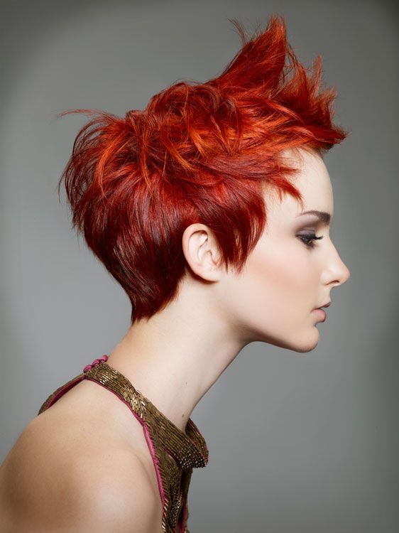Vibrant Red Visual Idea — Winter Pixie Haircuts