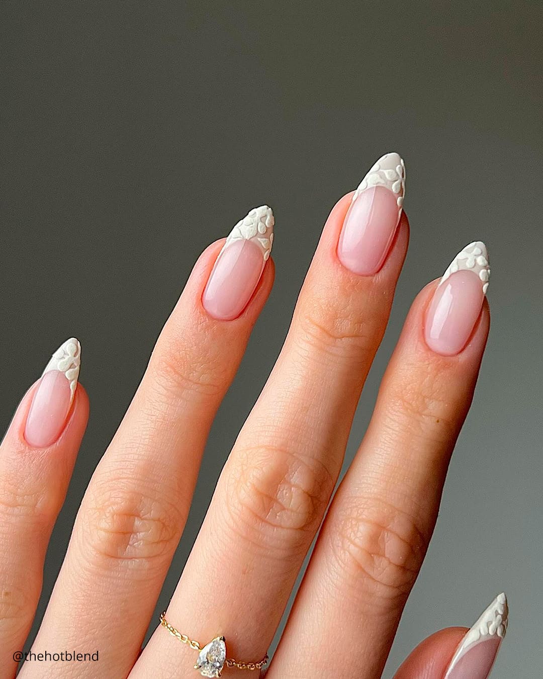 Lace Pattern French Almond Nails — Winter Formal Nails