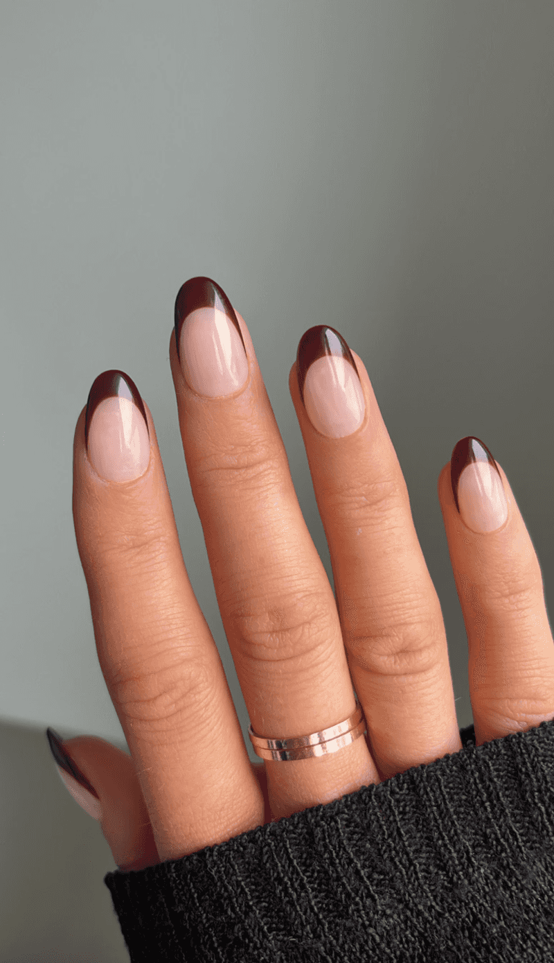 Deep Brown French Tip Almond Nails Deep Brown French Tip Almond Nails — Winter French Tip Nails