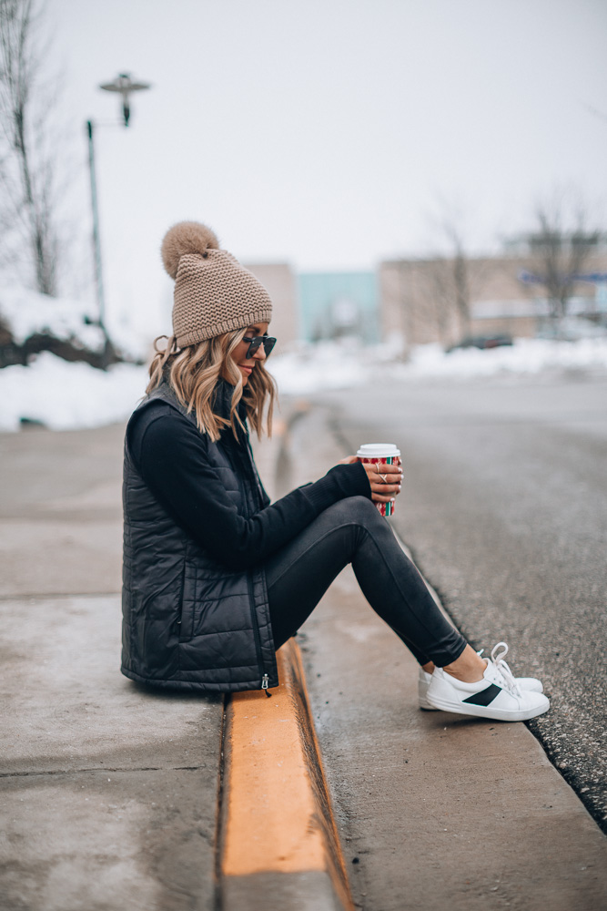 Puffer Vest and Knit Beanie for a Casual Outdoor Vibe — Winter Outfits with Leggings