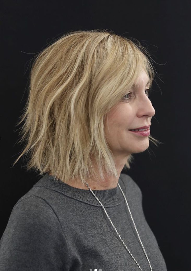 Layered Blonde Bob with Side Bangs — Winter Haircuts for Women Over 60