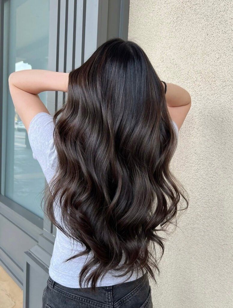 Mid-Back Glossy Espresso Highlights Back View Mid-Back Glossy Espresso Highlights Back View — Espresso Brown Hair
