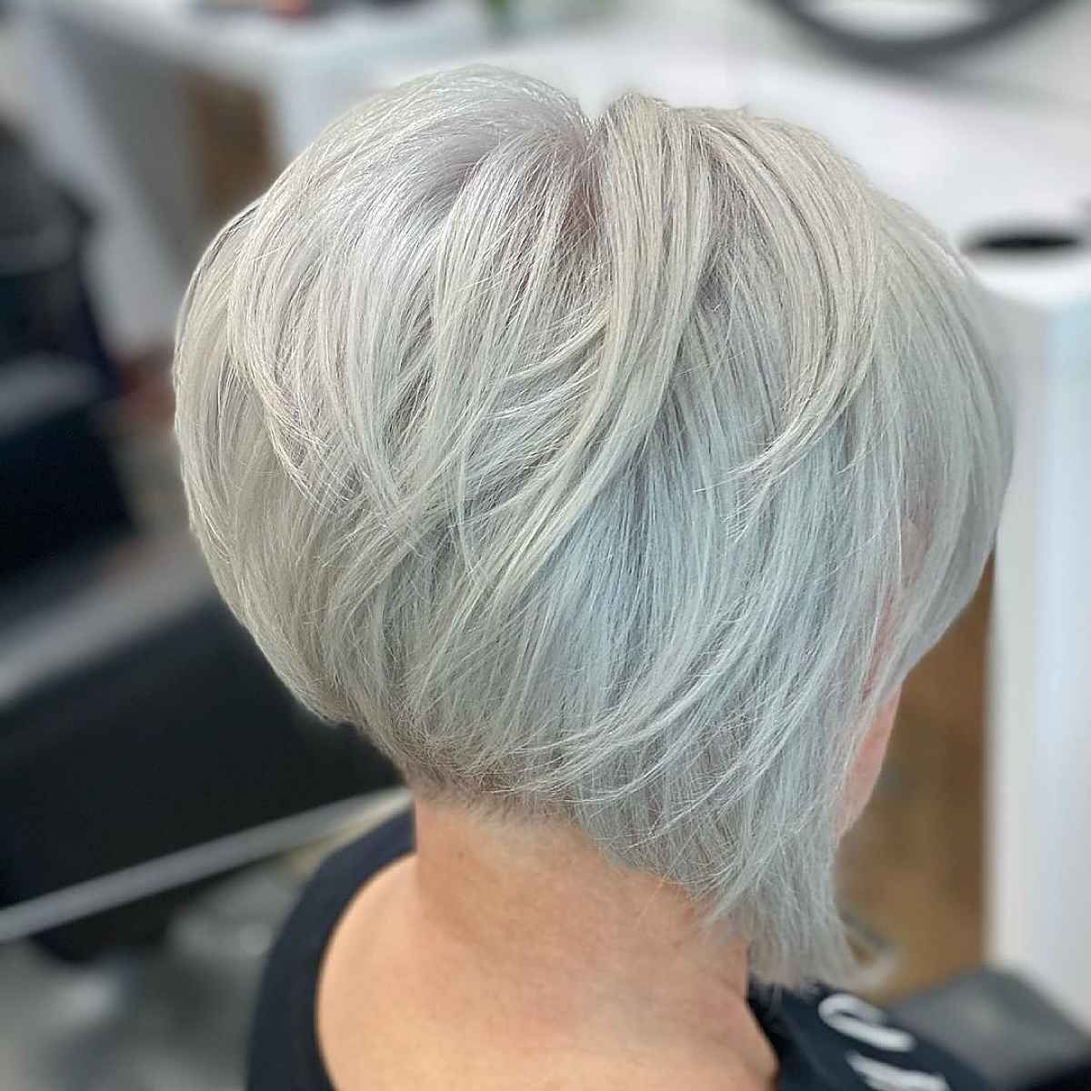 Silver Stacked Bob Shape — Winter Hairstyles for Women Over 60