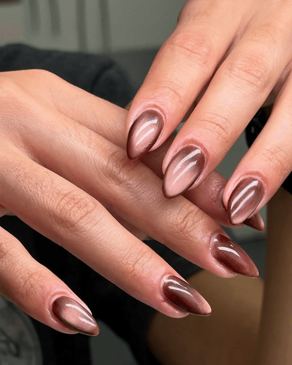 Warm Brown Pink Undertone Cat Eye — Winter Cat Eye Nails