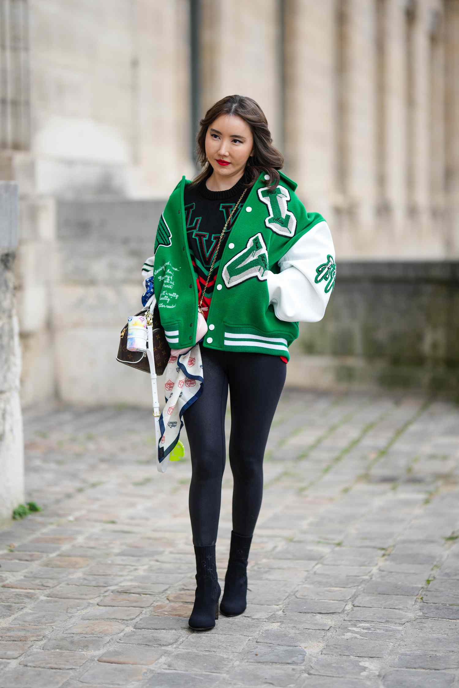 Varsity Jacket Adds a Streetwear Edge to Leggings — Winter Outfits with Leggings